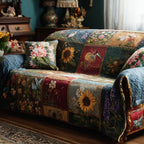 Sunflowers and Blossoms on Dark Blocks Sofa Cover