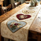 Floral Hearts on Cream Quilting Table Runner