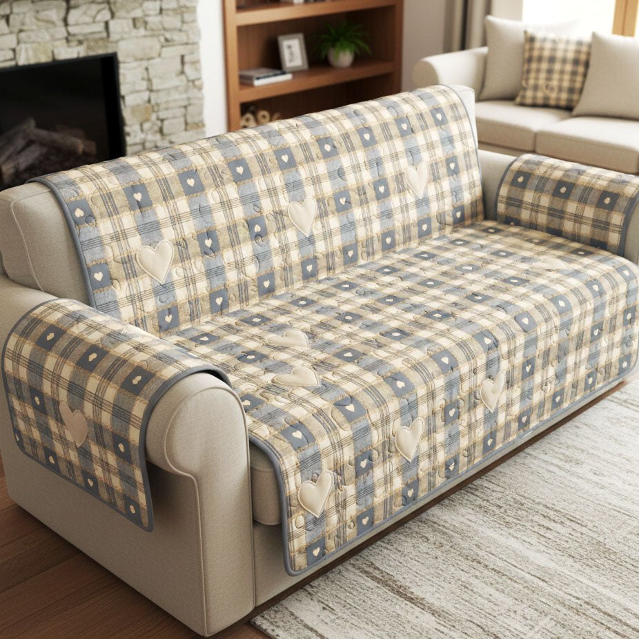 Vintage Blue Hearts Sofa Cover