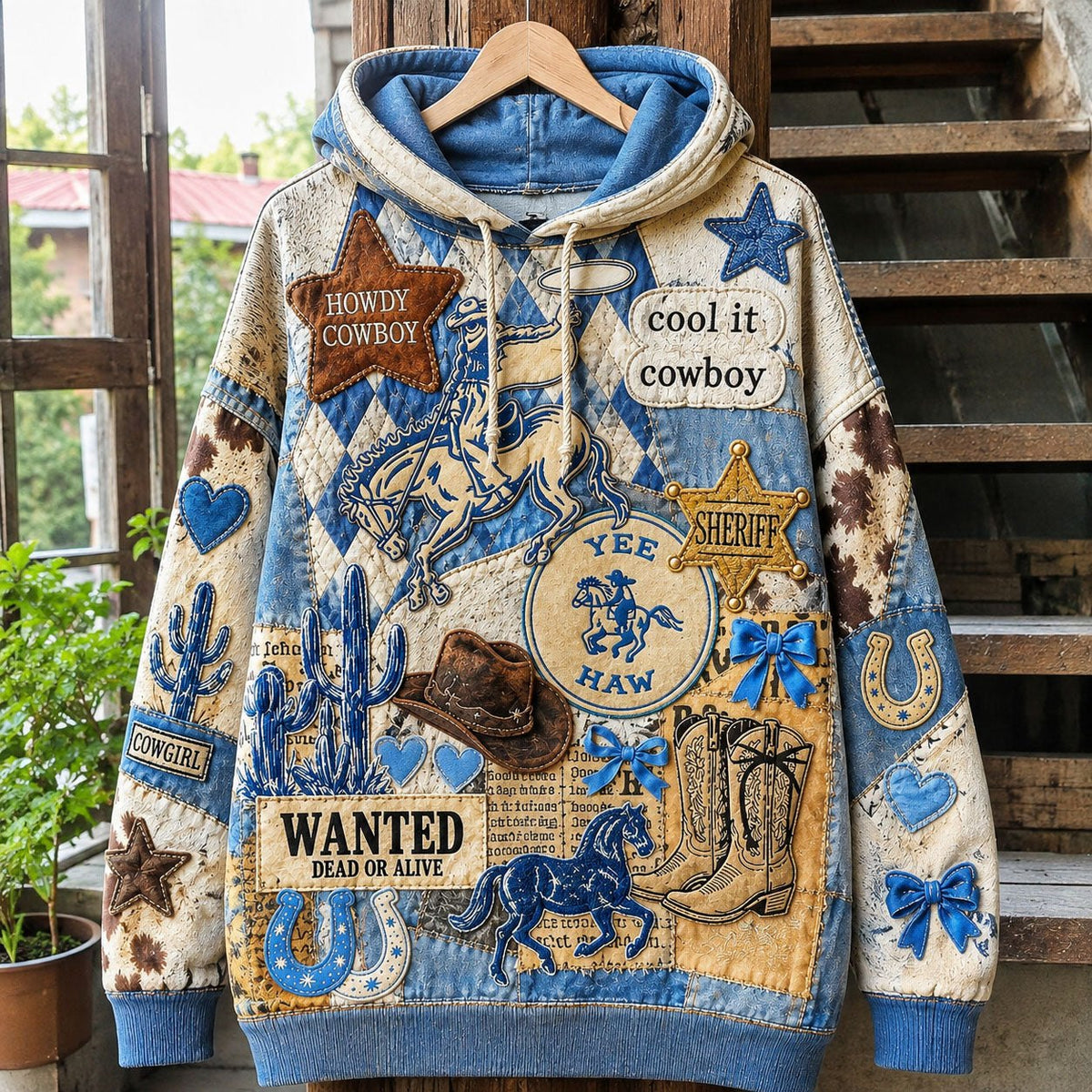 Vintage Cowboy Western hoodie, all-over print