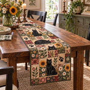 Vintage Floral Black Cat Table Runner - Made to Order