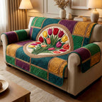 Tulips on Bright Swirled Patchwork Sofa Cover