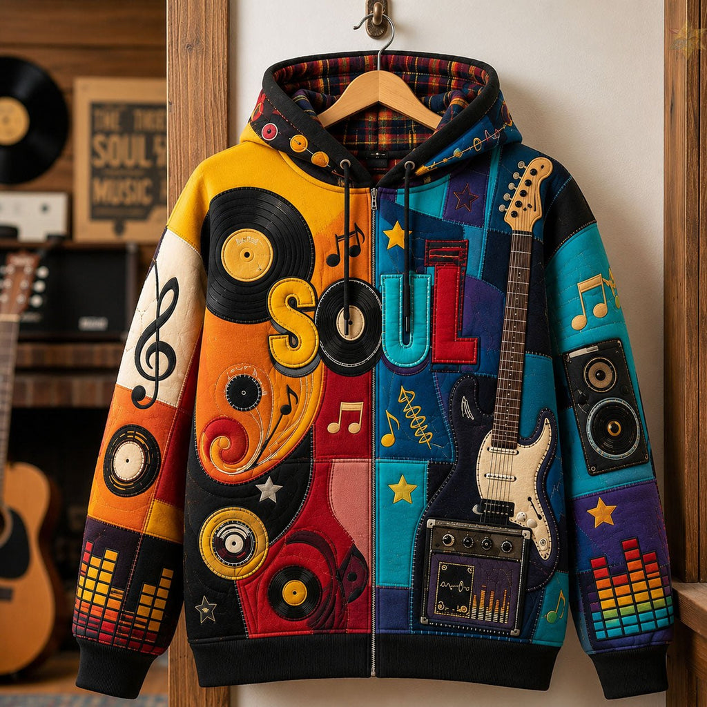 Vintage Soul Groove hoodie, all-over print
