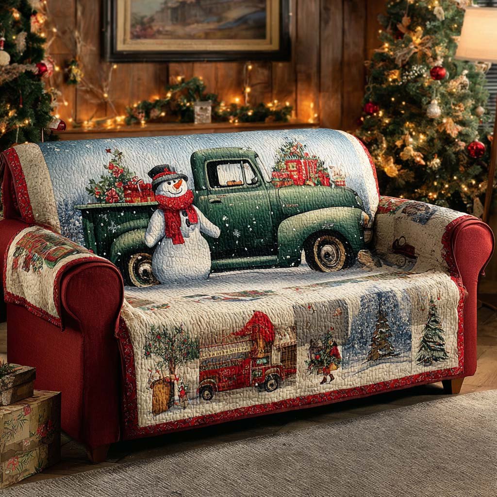 Vintage Truck Snowman Sofa Cover