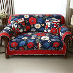 Red and Blue Flowers on Navy Sofa Cover