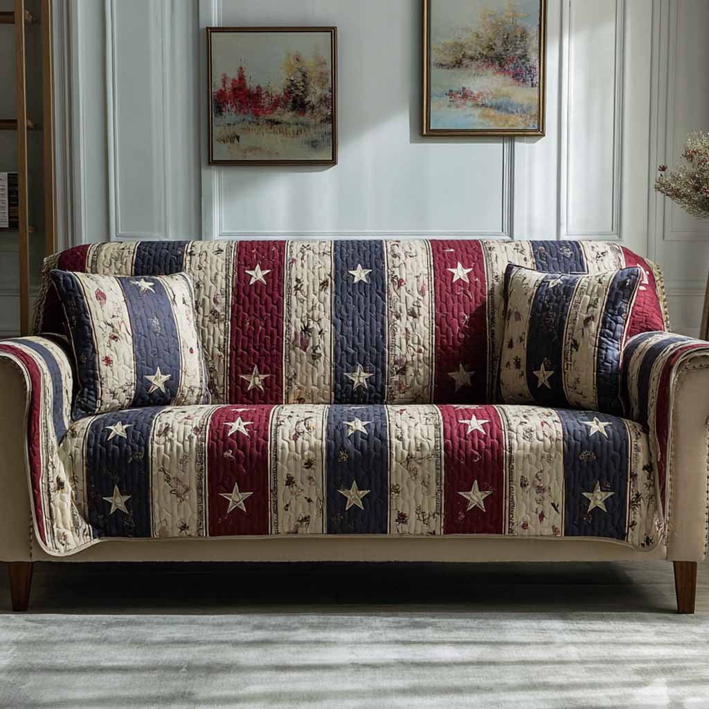 Stars and Stripes on a Faded Flag Sofa Cover