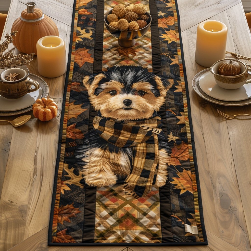 Vintage Fall Yorkie Table Runner