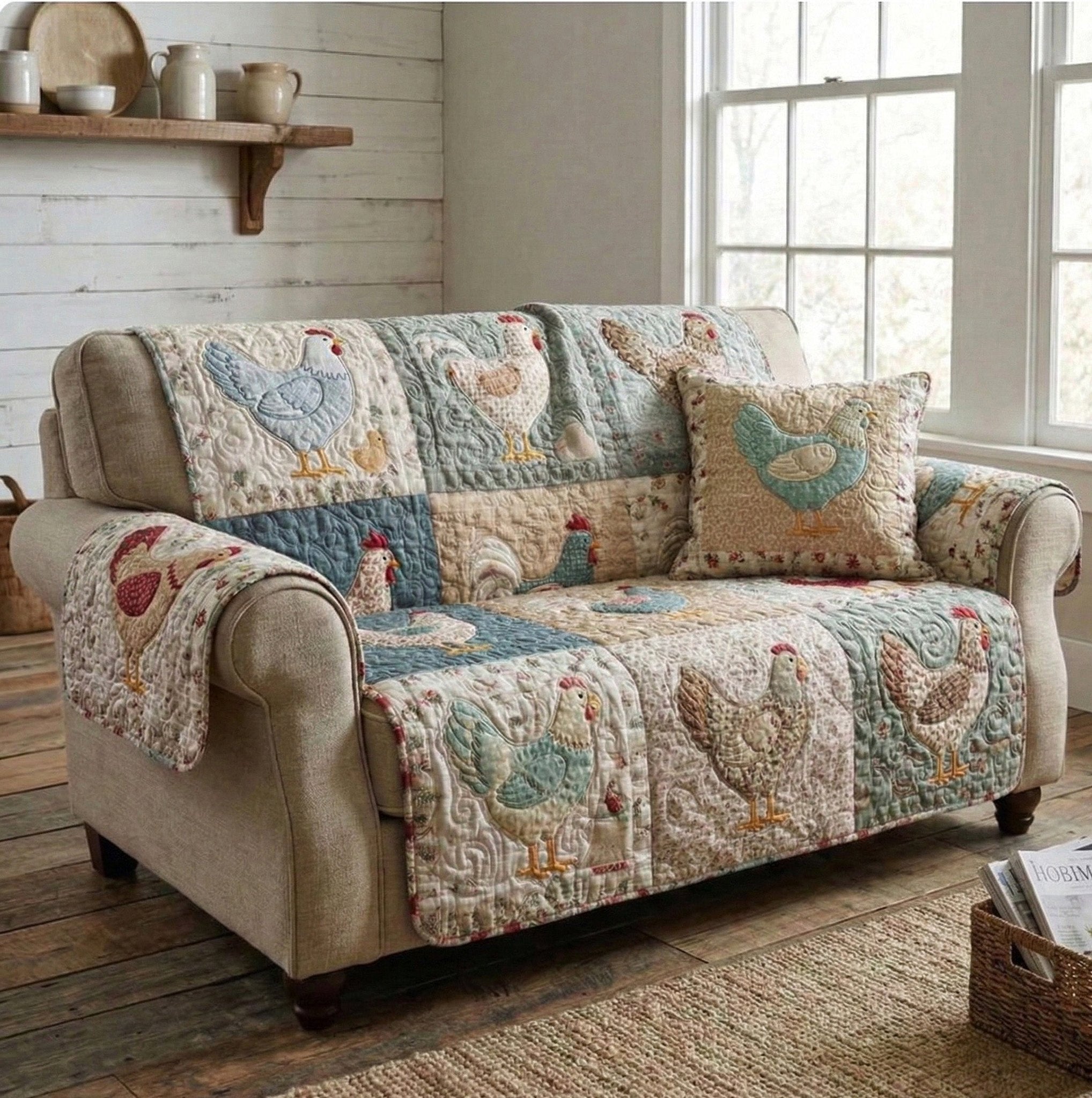 Vintage Rooster Garden Sofa Cover