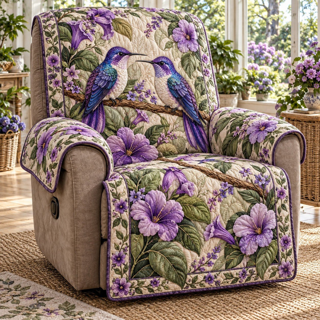 Violet Bloom Hummingbird Pair Sofa Cover
