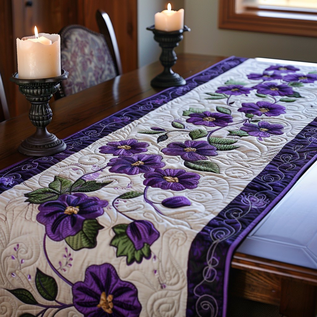 Violet Flowers Table Runner
