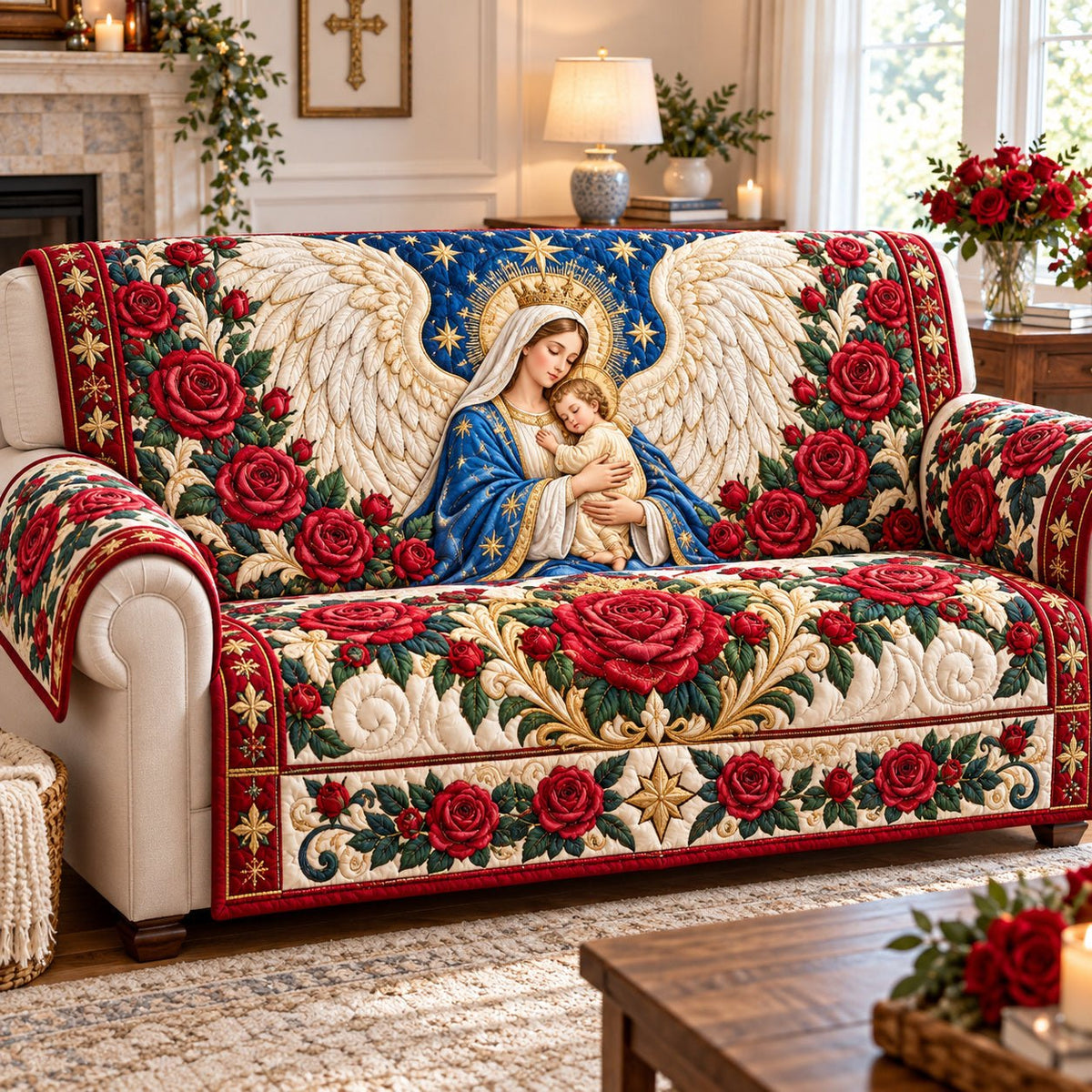 Virgin Mary Devotion Sofa Cover