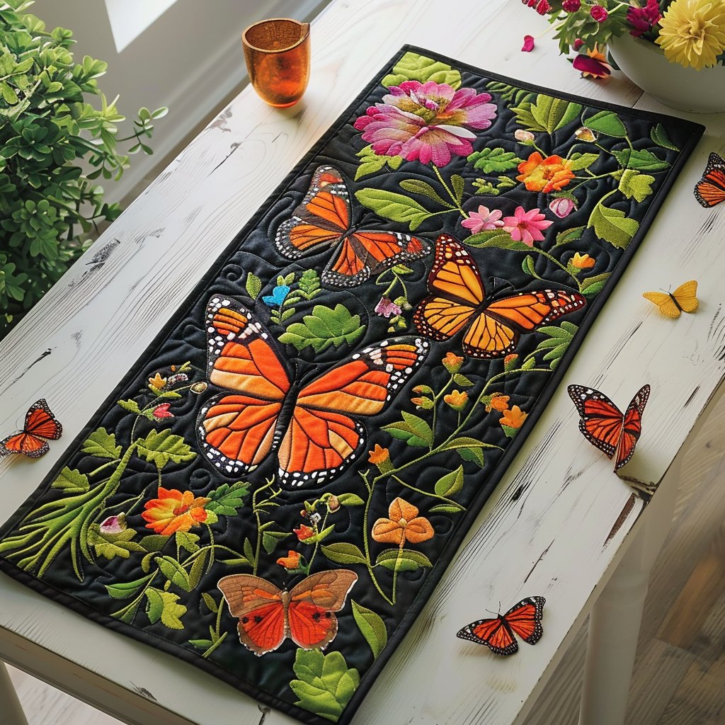 Vivid Monarch Butterflies Table Runner