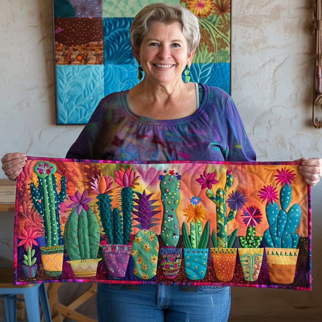 Vivid Succulent Cactus Table Runner
