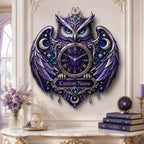 Personalized purple celestial owl wall clock — personalized with a custom name