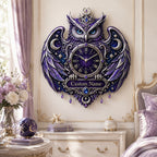 Personalized purple celestial owl wall clock — personalized with a custom name