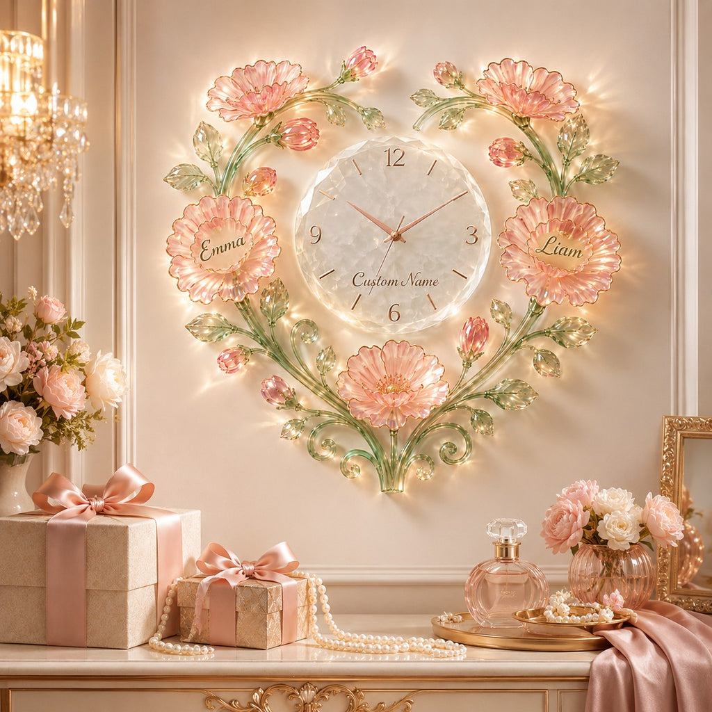 Crystal flower Custom Name Wall Clock — personalized with a custom name