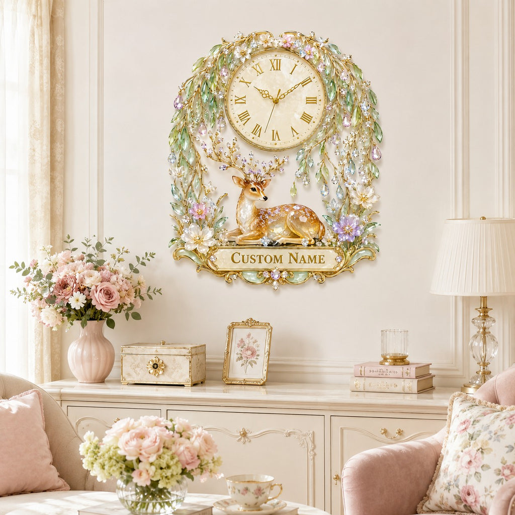 Personalized willow forest deer wall clock — personalized with a custom name