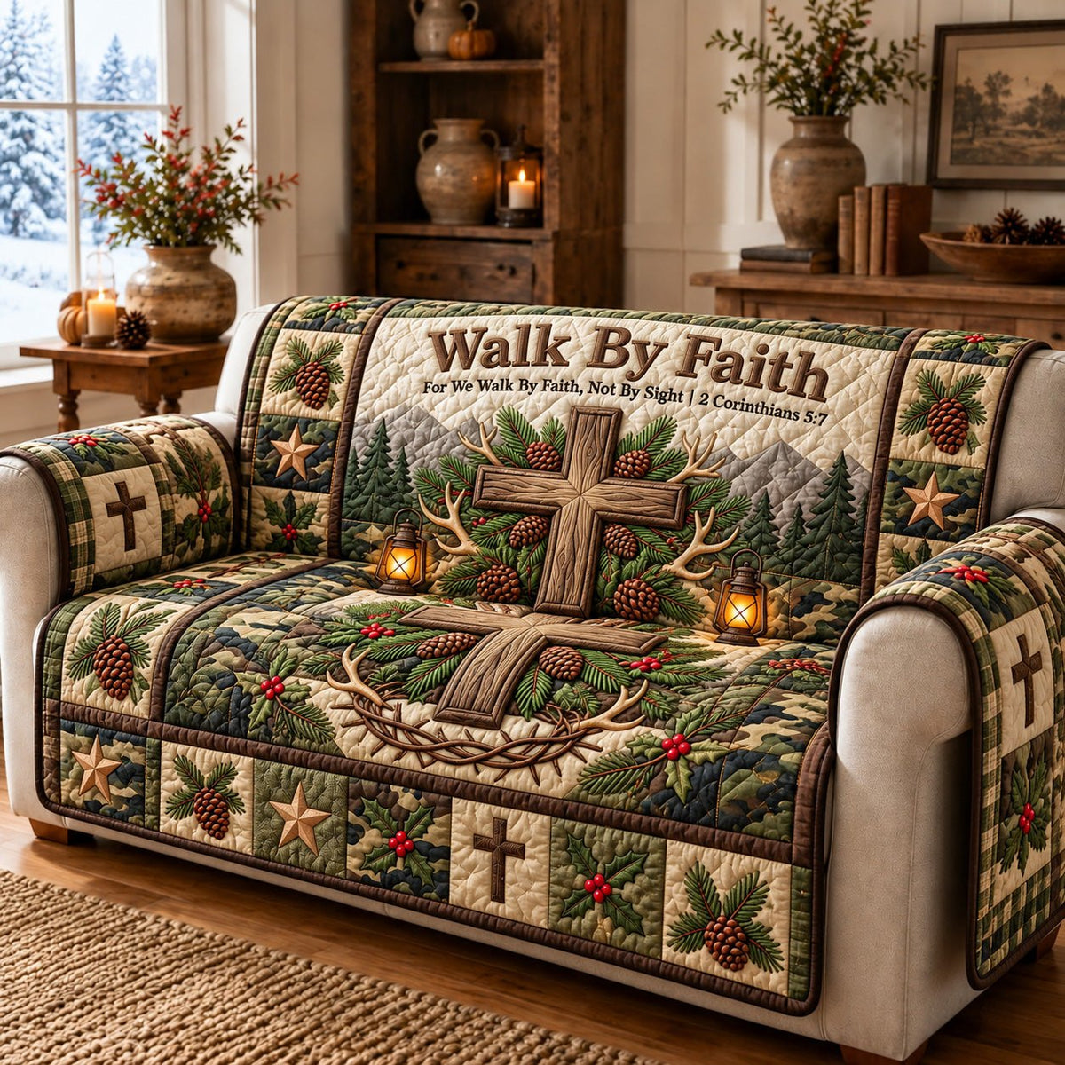Pinecone Cross Walk By Faith Sofa Cover