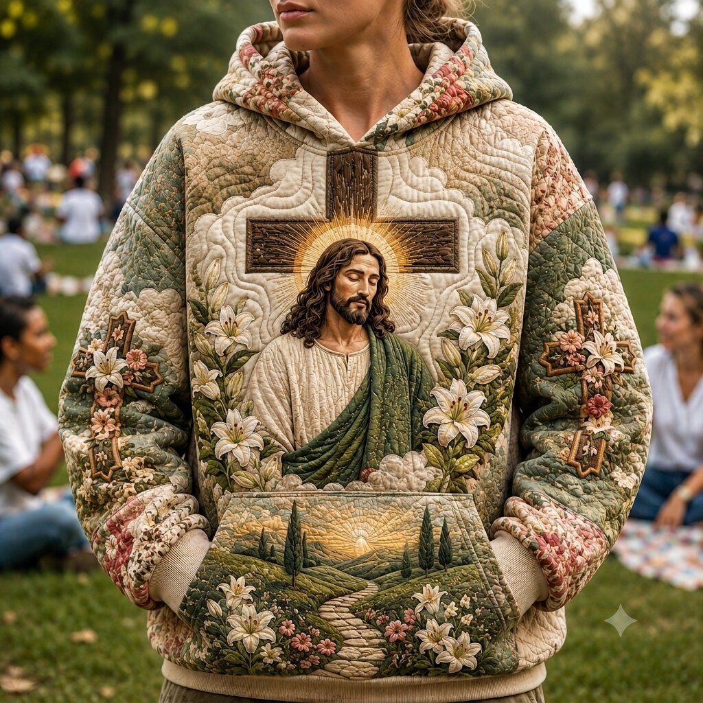 Lily Cross Blessing hoodie, all-over print