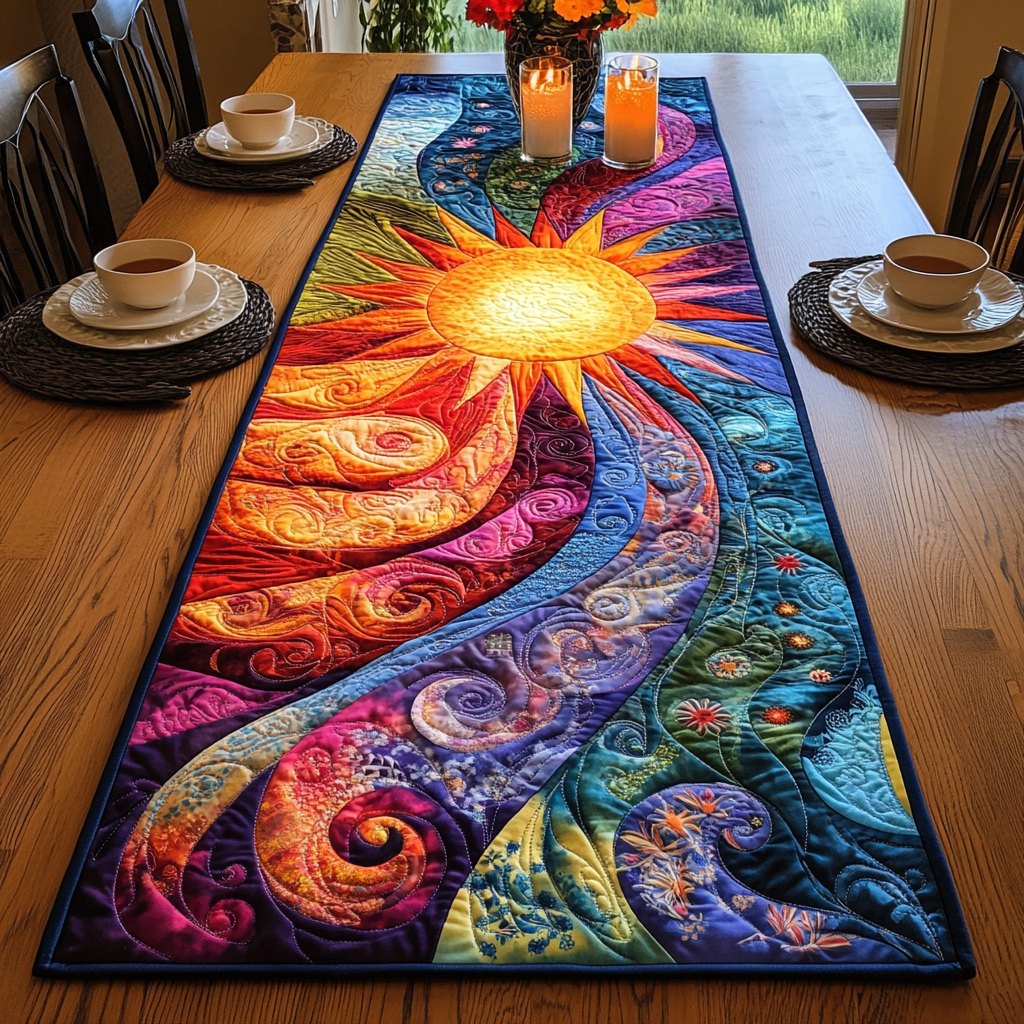 Sun with Swirling Colors Table Runner