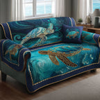Sea Turtles on Swirling Teal Water Sofa Cover