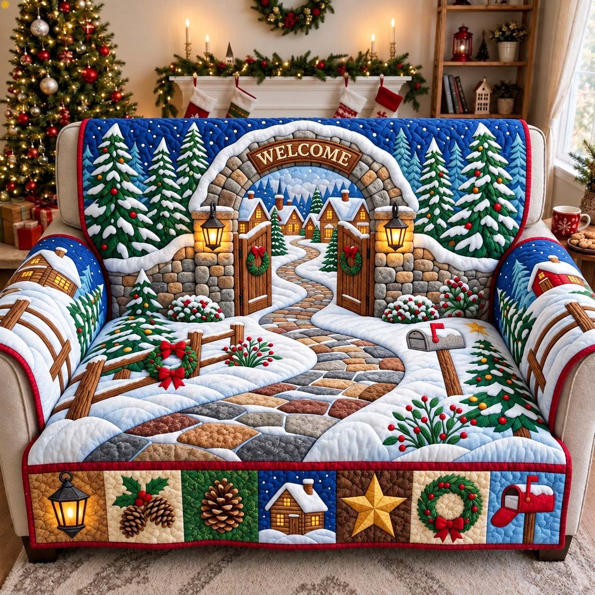 Welcome Christmas Village Sofa Cover