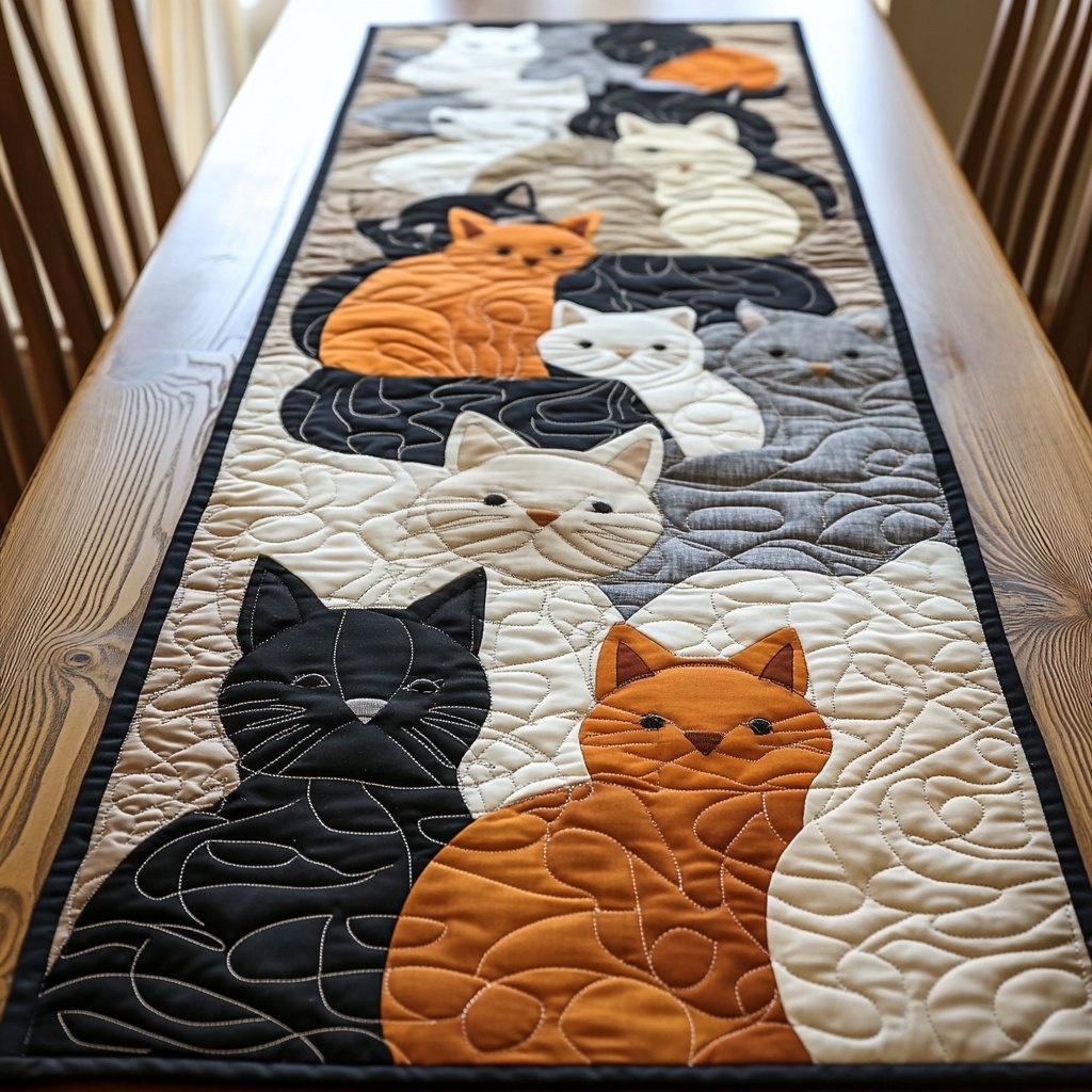 Whimsical Cat Table Runner