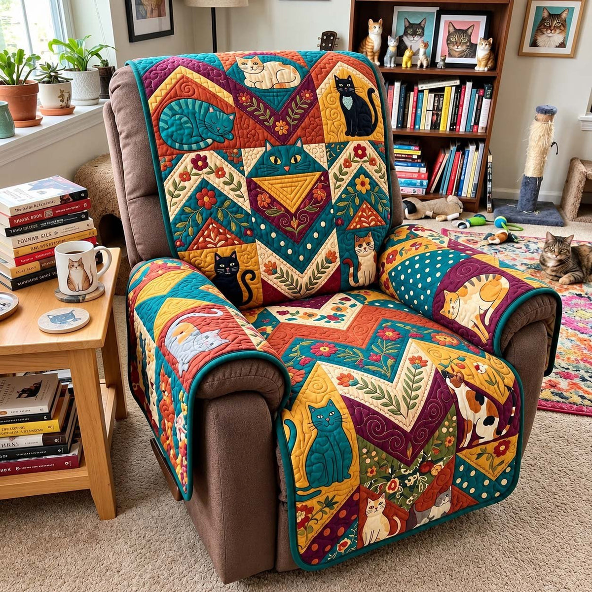 Whimsical Folk Cats Sofa Cover