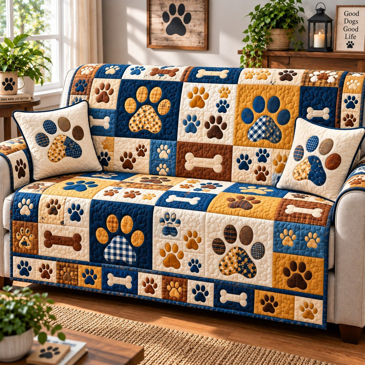 Whimsical Paw Prints Sofa Cover