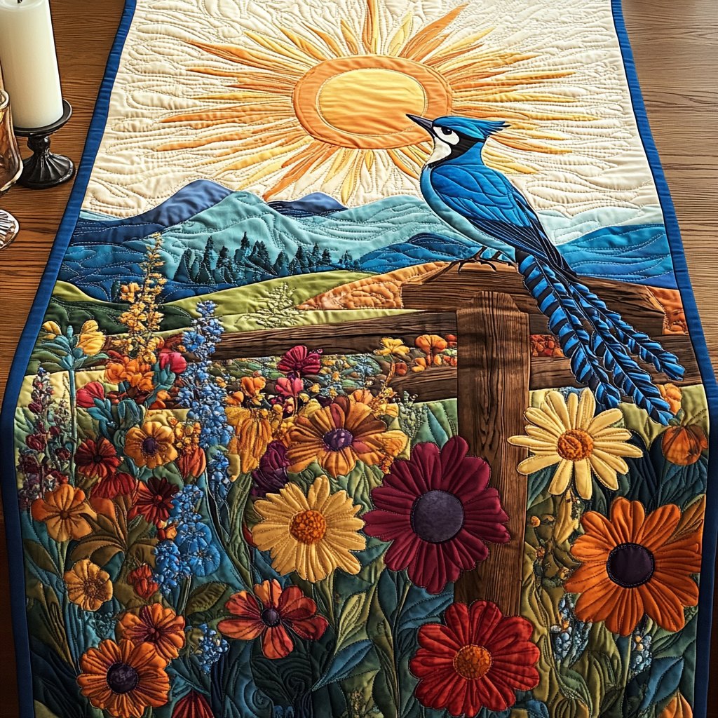Bluebird with Wildflowers Table Runner