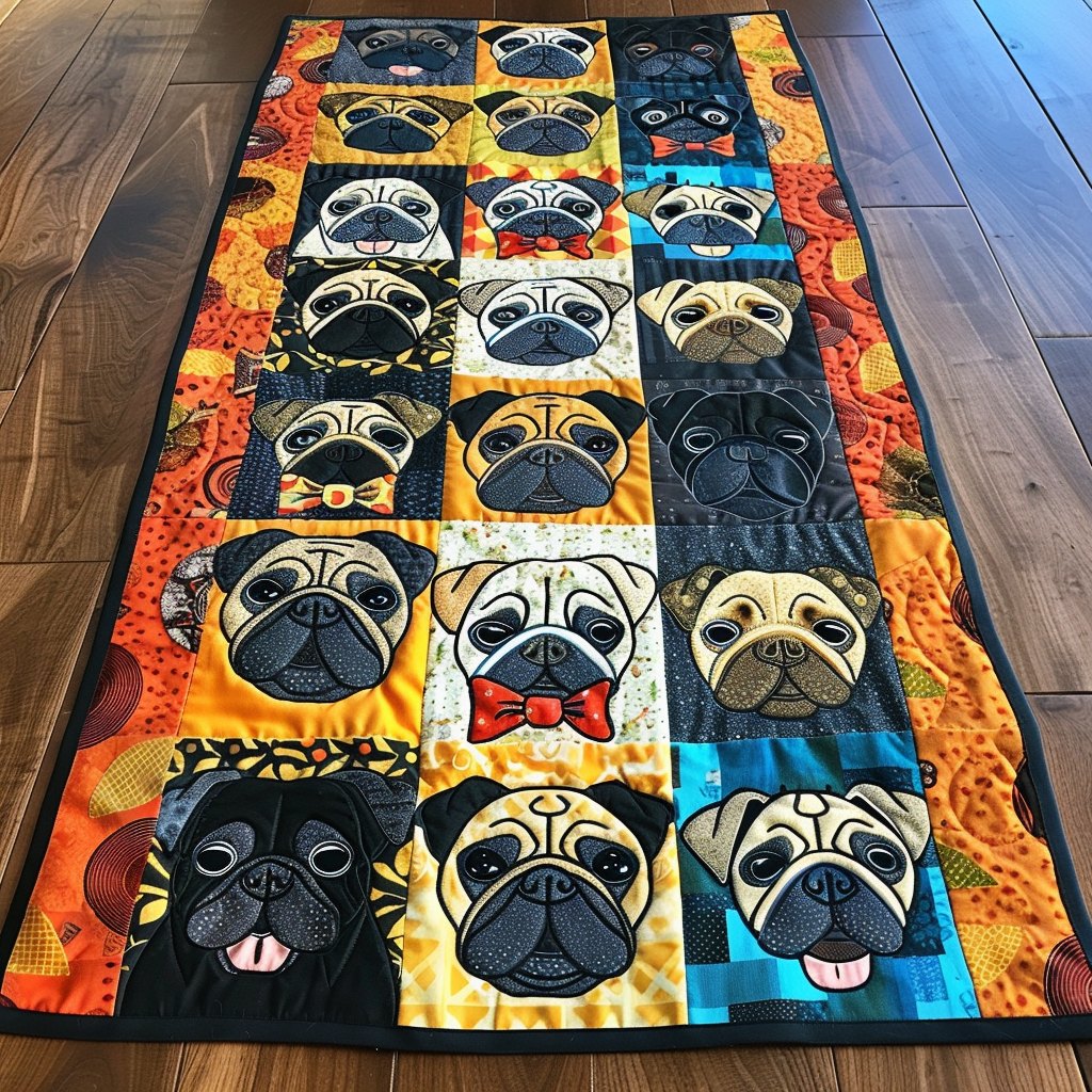 Colorful Pug Face Blocks Table Runner