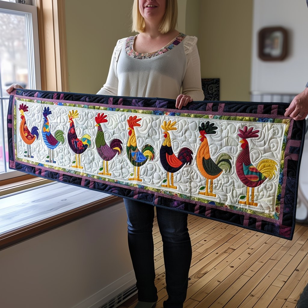 Whimsical Roosters Table Runner