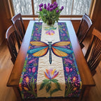 Dragonfly on Cream with Flowers Table Runner