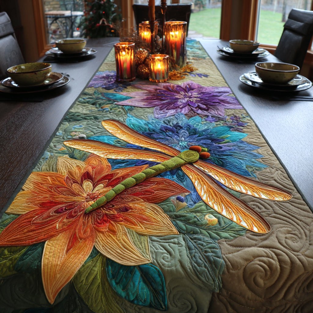 Dragonfly on Orange Lily Table Runner