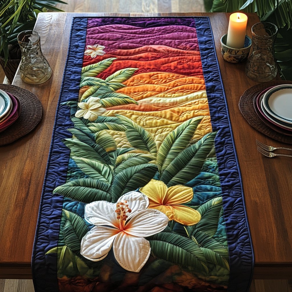 White Hibiscus Dreams Table Runner