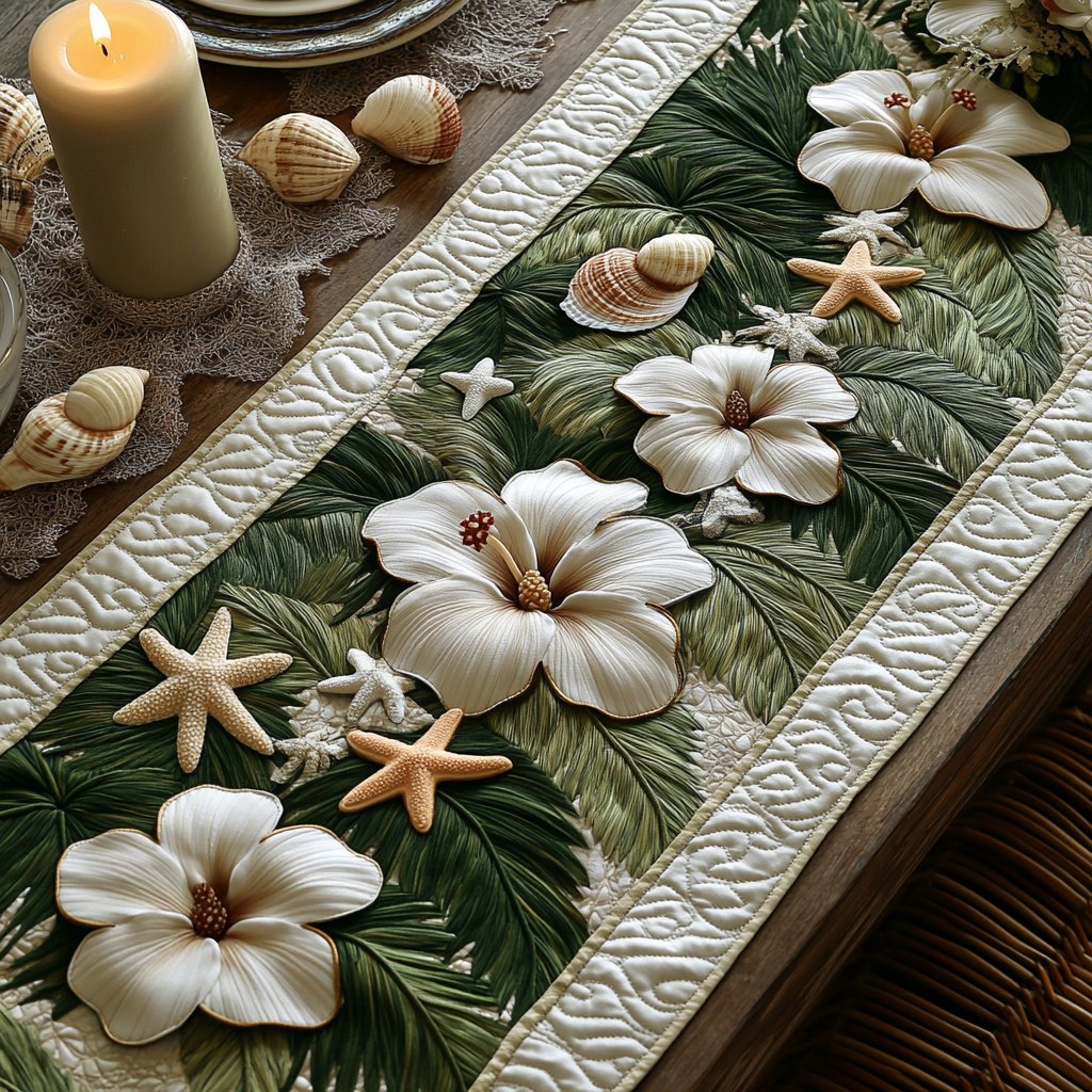 White Hibiscus Table Runner