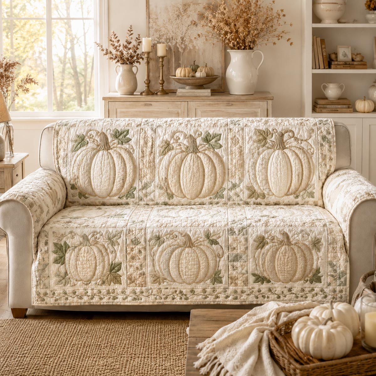 White Pumpkin Harvest Sofa Cover