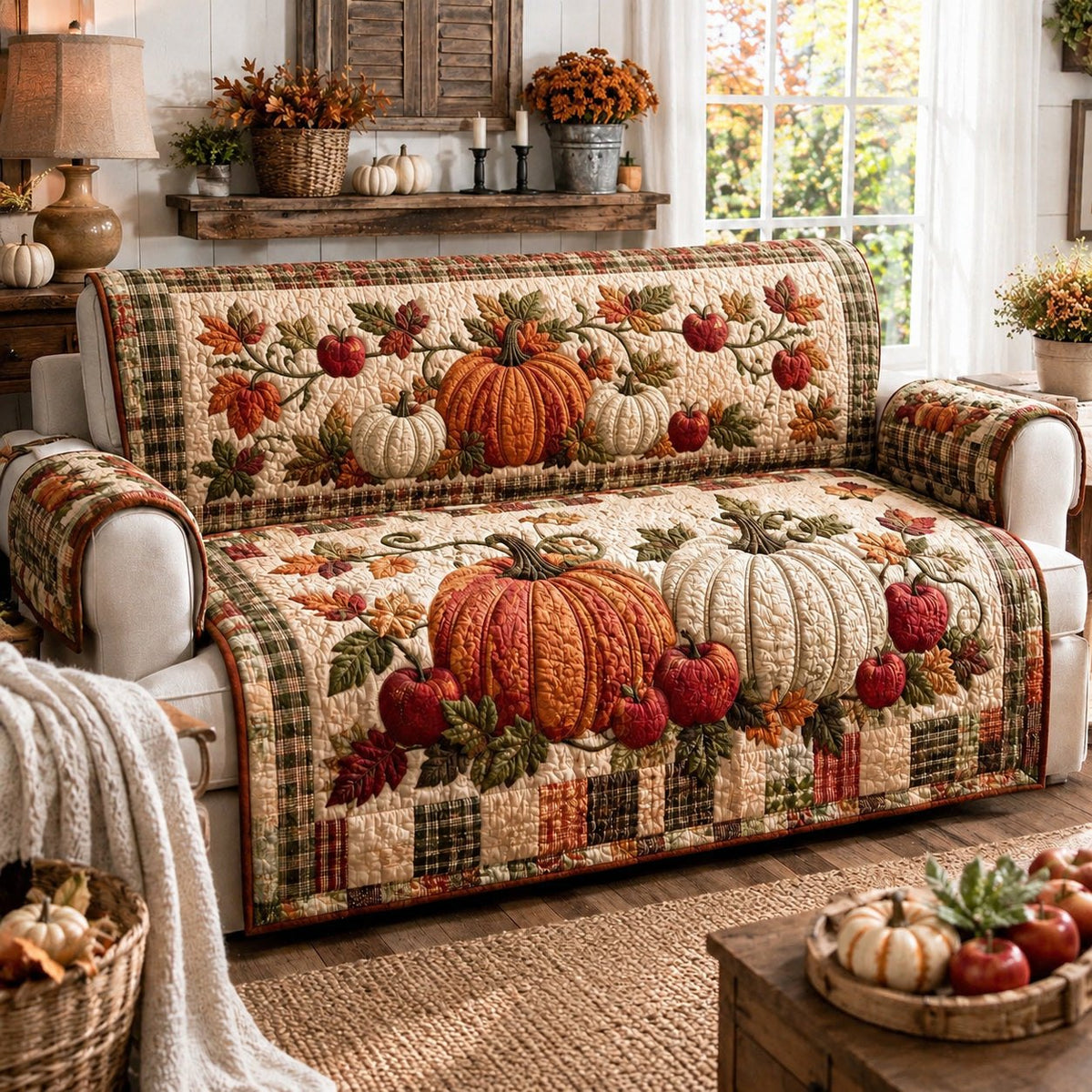 White Pumpkin Sunflowers Sofa Cover