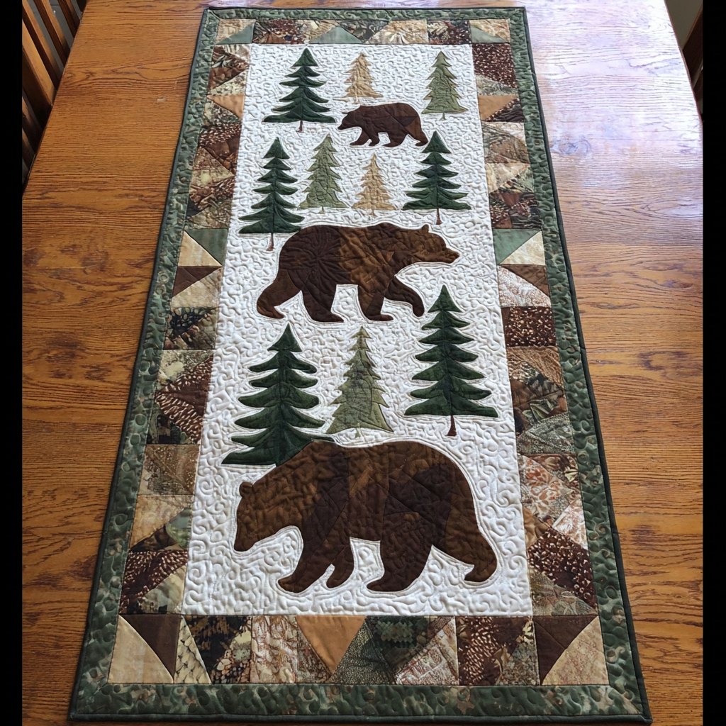 Bears with Pine Tree Blocks Table Runner