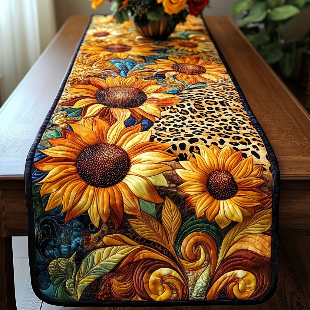 Sunflowers with Leopard Print Border Table Runner