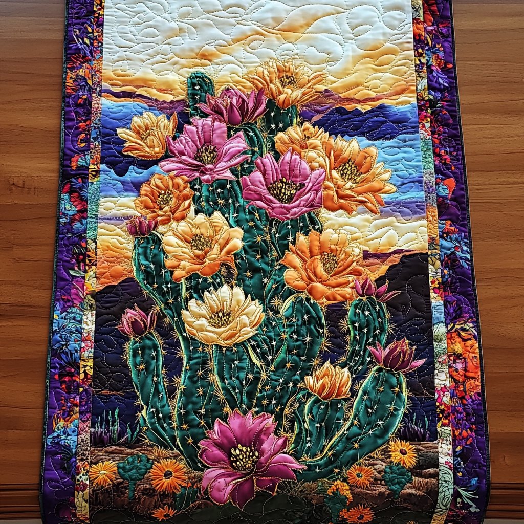 Cactus with Pink Desert Flowers Table Runner