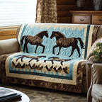 Black Horses on Southwest Blue Sofa Cover