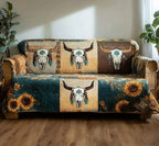 Steer Skulls with Sunflowers Sofa Cover