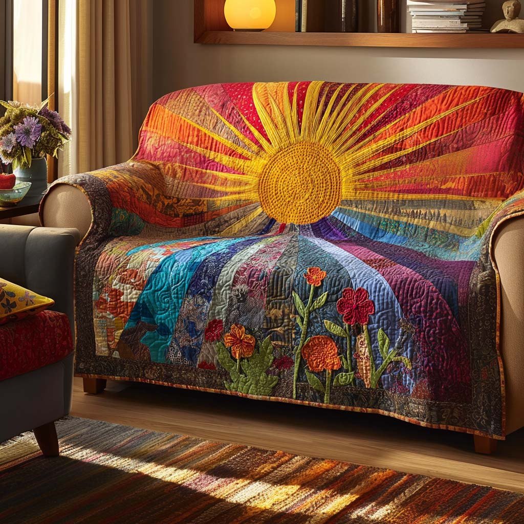 Sunburst Over the Flower Field Sofa Cover