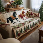 Carousel Horses with Pines and Roses Sofa Cover