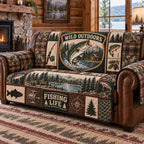 Wild Outdoors Fishing Patchwork Sofa Cover