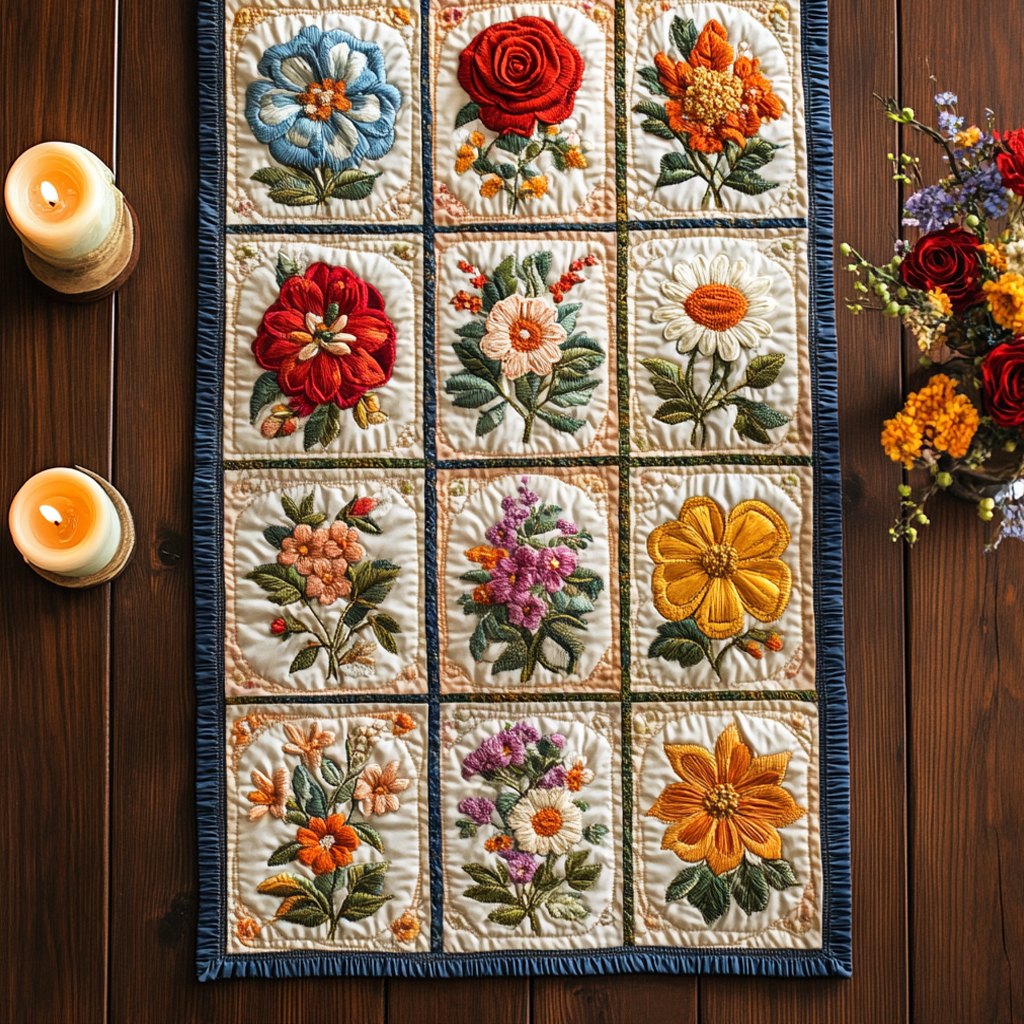 Flower Blocks in a Grid Table Runner