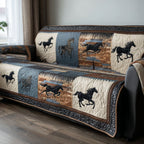Running Horses on the Stone Wall Sofa Cover