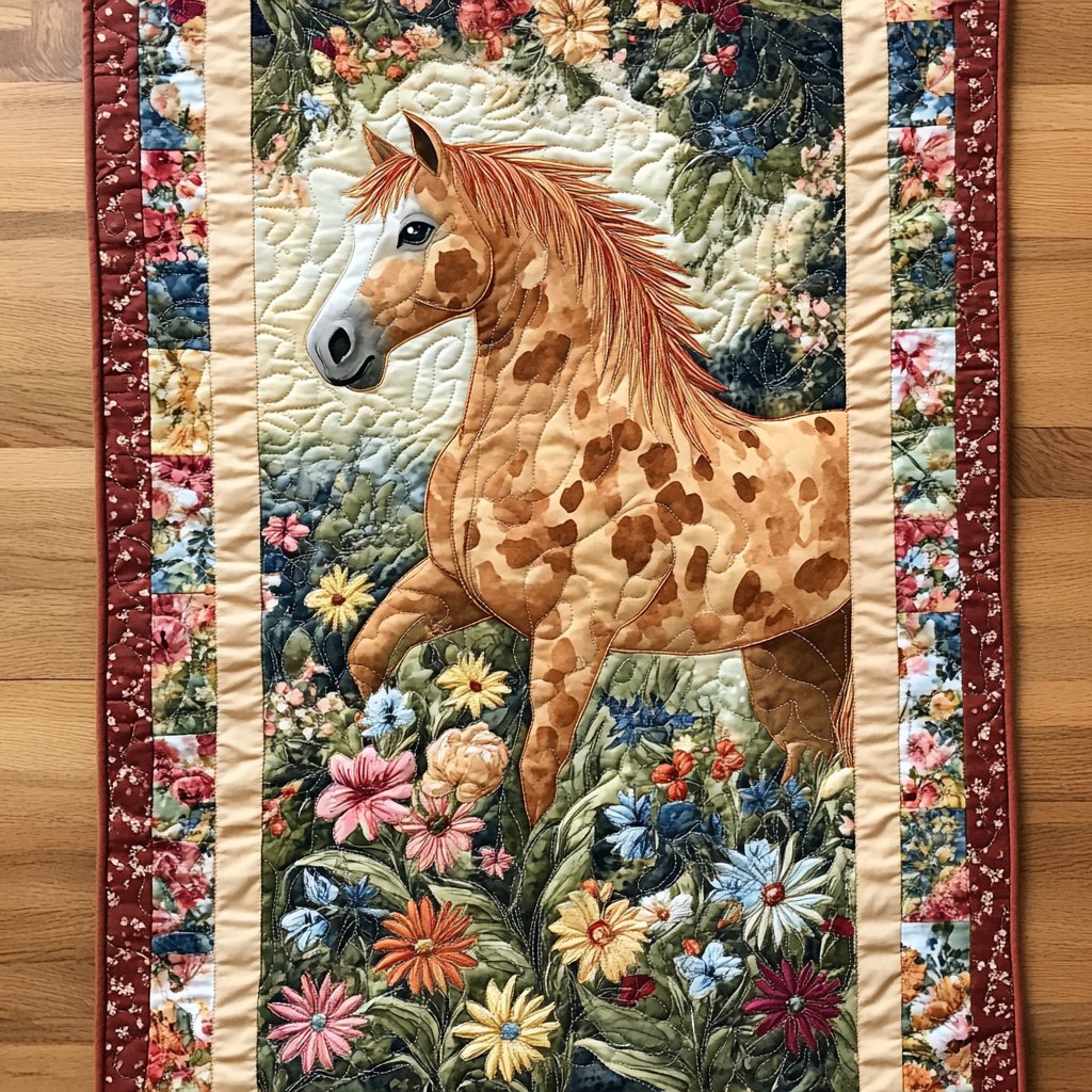 Spotted Horse Among Wildflowers Table Runner