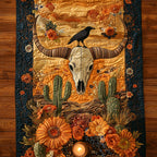 Steer Skull with Cactus and Flowers Table Runner